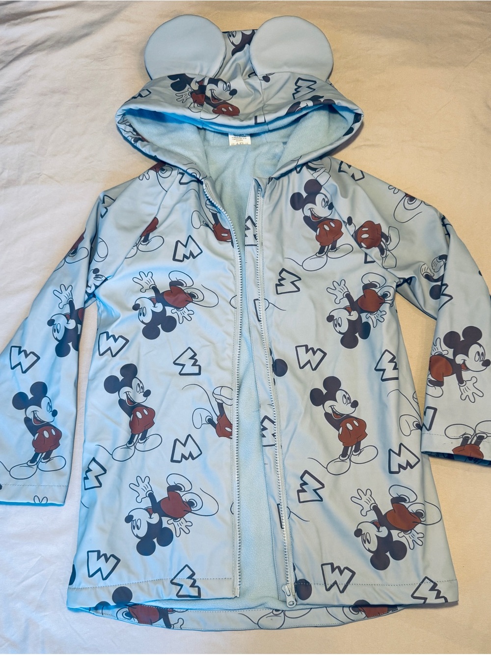 Disney Mickey Mouse Fleece Lined Weatherproof Hoodie Jacket Blue Size 8